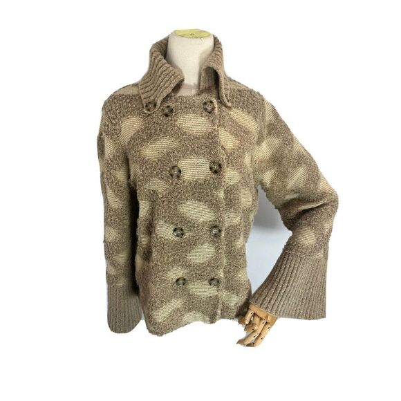 Anthropologie Rosie Neira Sz XS Intarsia Spotted Cardigan Sweater Grandpa Tan - Picture 14 of 16